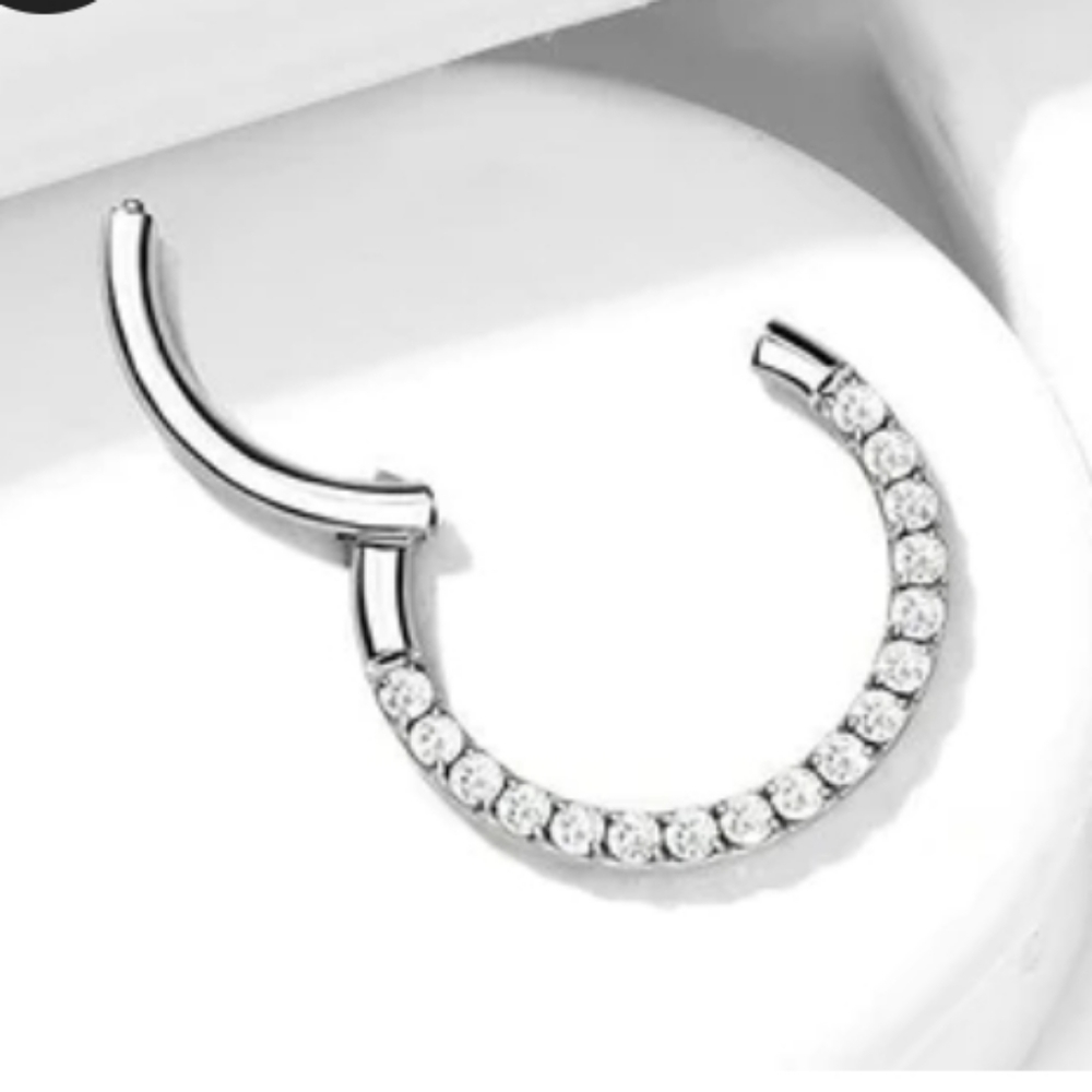 Implant Grade Titanium Paved White CZ Hinged Septum Piercing Hoop Clicker